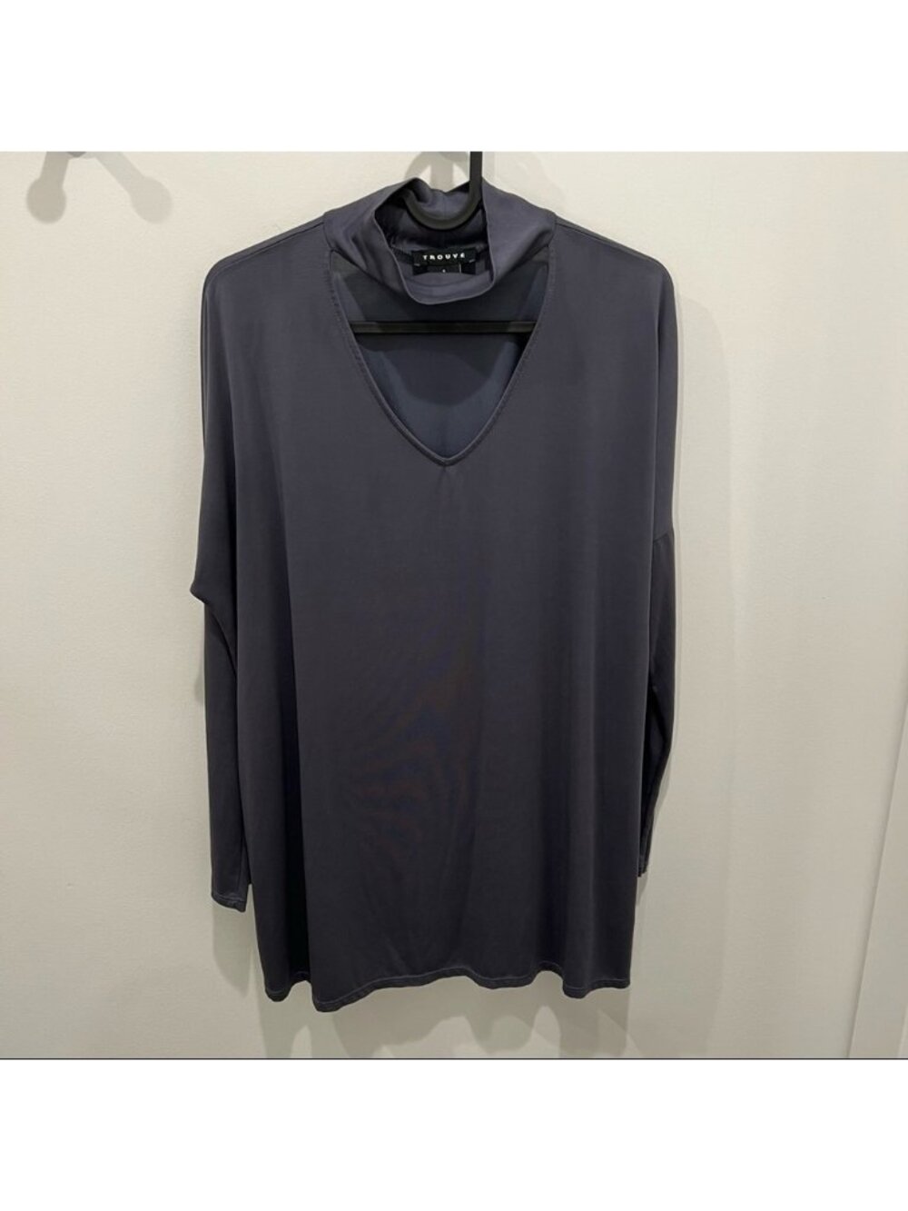 Trouve Deep Gray Choker Tunic with V Neck
